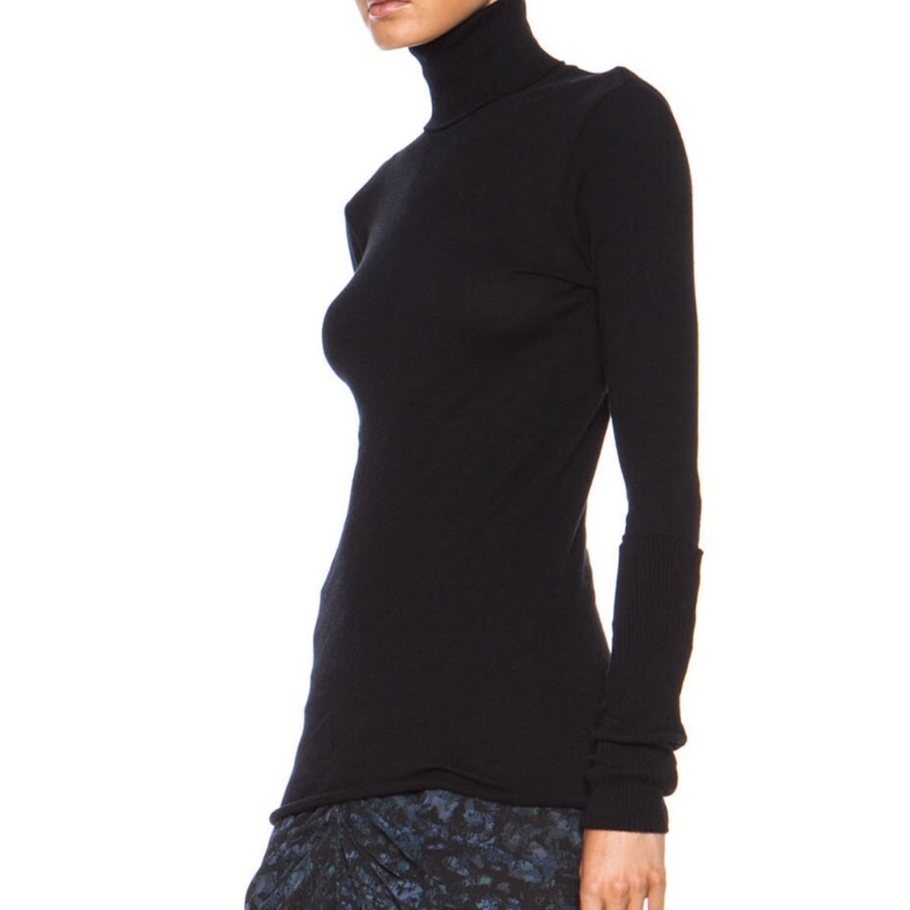 Enza Costa Cuffed Cotton Cashmere Black Turtleneck